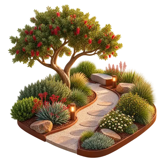My Home Hoskote landscaped garden with shaded paths, layered planting and shared seating